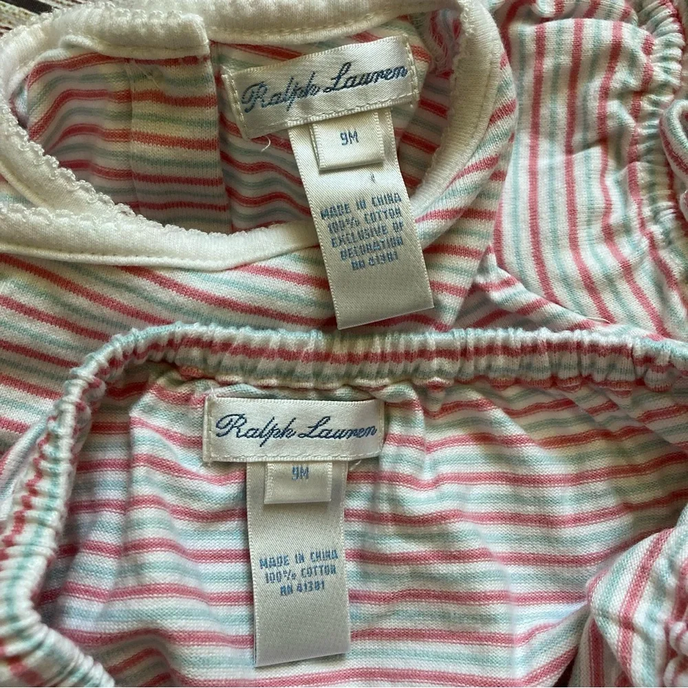 Ralph Lauren Striped Wrap Neck Dress and Bloomers Girls Size 9 mo